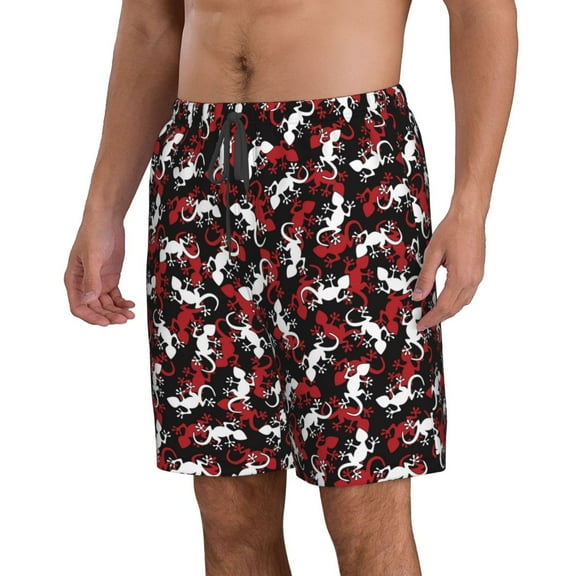 Uemuo Salamander Pattern Men's Swim Trunks Hawaiian Beach Bathing Suit Swimsuits Beach Quick-Dry Shorts with Pockets-Small