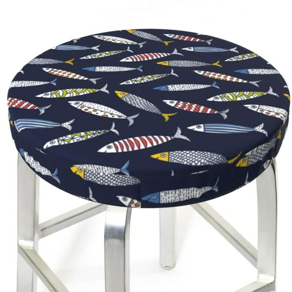 Uemuo Sardine Pattern Round Bar Stool Seat Covers Washable Stool Cushion Slipcover Elastic Bar Chair Covers-12 inch