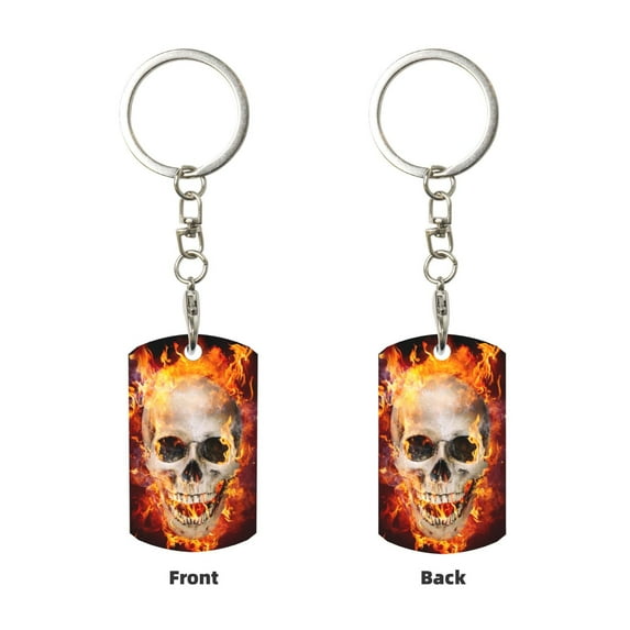 Uemuo Satanic Skull Pattern Rectangular Metal Keychain - Durable, Stylish, and Personalized Key Ring for Men and Women,Engraved Keychain,Gift Slim Sturdy Keychain