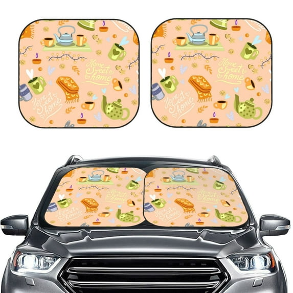 Uemuo Scandinavian Style Hygge Printed 2 PCS Car Windshield Sun Shade, Auto Sun Heat and UV Rays Blocker, Foldable Automotive Front Window Sunshade Protector
