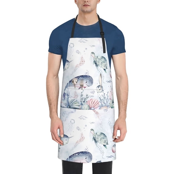 Uemuo Sea Animals Pattern Waterproof Apron Adjustable Dishwasher Apron- Apron for Women Men Heavy Duty Work Apron for Dishwashing Chemical Lab