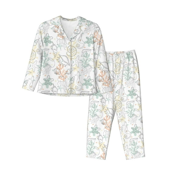 Uemuo Sea Animals Pattern Womens Pajama Sets,PJ Set for Women,Pajamas for Women Logo,Long Sleeve Pajama Set for Women,Soft Long Sleeve Top With Pants-XX-Large