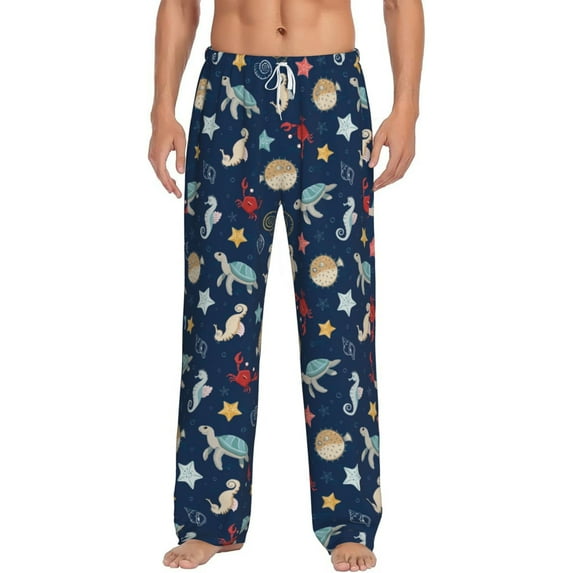 Uemuo Sea Creatures Pattern Men's Wide Leg Palazzo Lounge Pants with Pockets Light Weight Loose Comfy Casual Pajama Pants-XX-Large