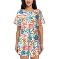 thumbnail image 1 of Uemuo Sea Creatures Pattern Women's Short-Sleeved Pajama, Button-Front Loungewear, 2-Piece Summer Sleepwear, Elastic Drawstring Shorts-Small, 1 of 7