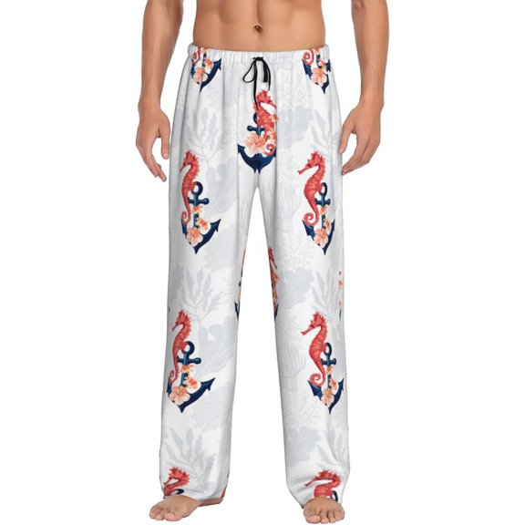 Uemuo Sea Horse And Corals1 Pattern Men's Wide Leg Palazzo Lounge Pants with Pockets Light Weight Loose Comfy Casual Pajama Pants-Small