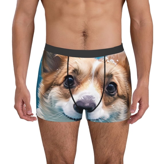 Uemuo Sea Swimming Corgi Pattern Men's Boxer Briefs,Trunk Anti-Chafing,Comfortable, Durable, and Stylish Underwear-X-Large