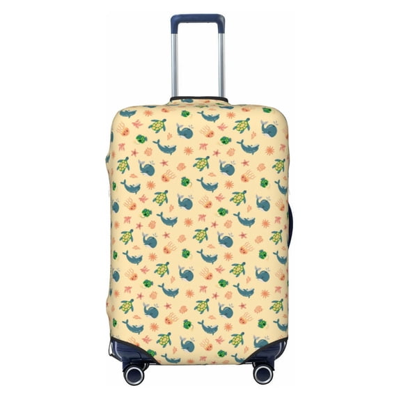 Uemuo Sea Turtle And Whale Printed Washable Luggage Cover - Fashion Suitcase Protector Fits 18-32 Inch Luggage -Small