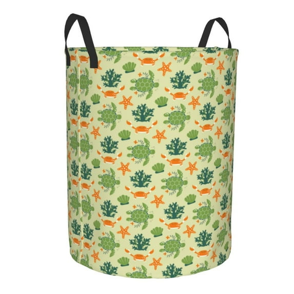 Uemuo Sea Turtle Pattern Circular Laundry Hamper Basket with handles,Collapsible laundry basket,Large capacity laundry hamper,Laundry Organizer-Medium