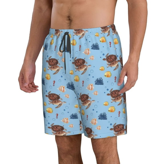 Uemuo Sea Turtle Pattern Men's Swim Trunks Hawaiian Beach Bathing Suit Swimsuits Beach Quick-Dry Shorts with Pockets-XX-Large