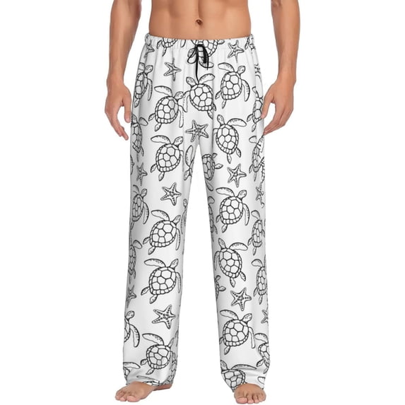 Uemuo Sea Turtle Pattern Men's Wide Leg Palazzo Lounge Pants with Pockets Light Weight Loose Comfy Casual Pajama Pants-Large