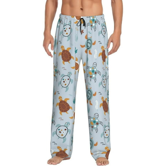 Uemuo Sea Turtle Pattern Men's Wide Leg Palazzo Lounge Pants with Pockets Light Weight Loose Comfy Casual Pajama Pants-Small