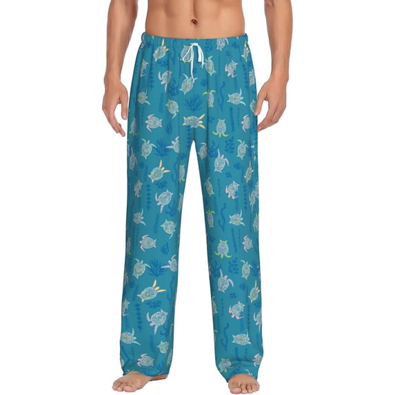 Uemuo Sea Turtle Pattern Men's Wide Leg Palazzo Lounge Pants with Pockets Light Weight Loose Comfy Casual Pajama Pants-Small