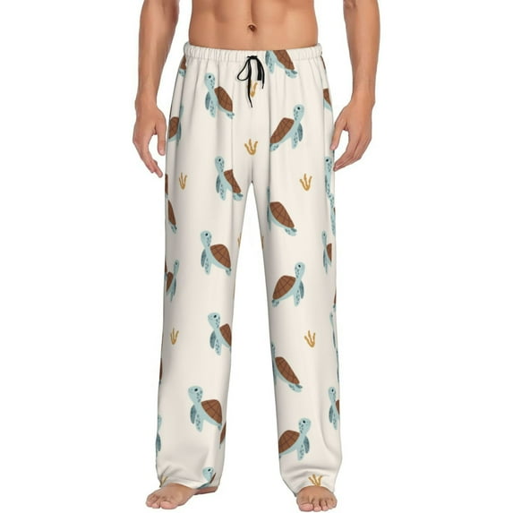 Uemuo Sea Turtle Pattern Men's Wide Leg Palazzo Lounge Pants with Pockets Light Weight Loose Comfy Casual Pajama Pants-Small