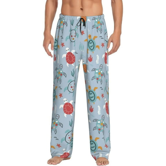 Uemuo Sea Turtle Pattern Men's Wide Leg Palazzo Lounge Pants with Pockets Light Weight Loose Comfy Casual Pajama Pants-X-Large