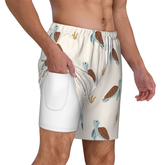 Uemuo Sea Turtle Pattern Mens Swim Trunks Quick Dry Board Shorts with Mesh Lining, Stretch Beach Shorts Quick Dry No-Chafing Board Shorts-Large