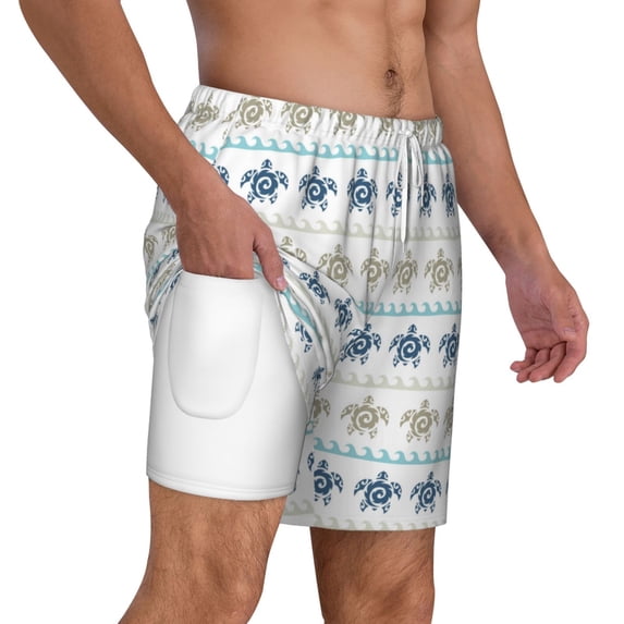 Uemuo Sea Turtle Pattern Mens Swim Trunks Quick Dry Board Shorts with Mesh Lining, Stretch Beach Shorts Quick Dry No-Chafing Board Shorts-Large