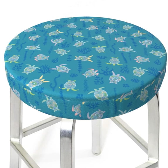 Uemuo Sea Turtle Pattern Round Bar Stool Seat Covers Washable Stool Cushion Slipcover Elastic Bar Chair Covers-