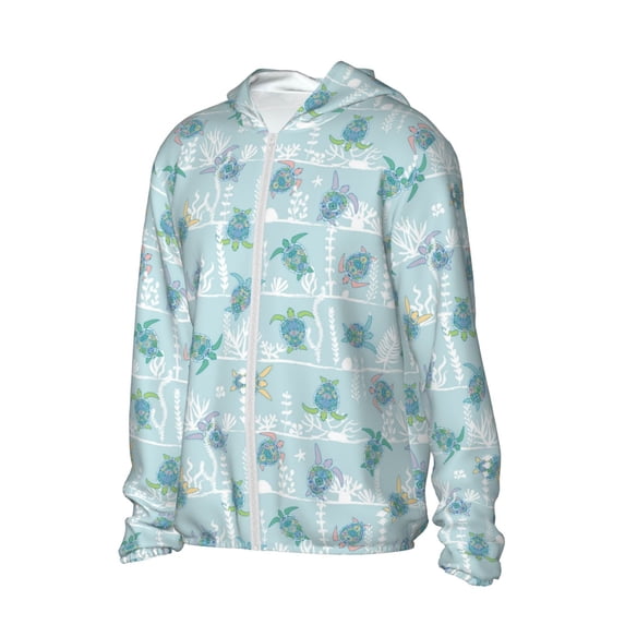 Uemuo Sea Turtle Pattern Women's Full Zip UPF 50+ Sun Protection Hoodie Jacket Long Sleeve Sun Shirt Hiking Outdoor Performance with Pockets-Small