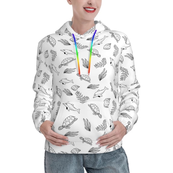 Uemuo Sea Turtle Pattern Women's Hoodie with Eye-catching Drawstrings- Casual Pullover Hoodie with Kangaroo Pocket, Stylish Hooded Sweatshirt-X-Large