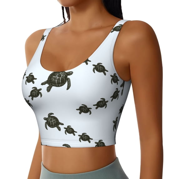 Uemuo Sea Turtle Pattern Women's Sports Bra - High Impact Support, Breathable, and Comfortable Athletic Bra for Running, Yoga, and Workouts