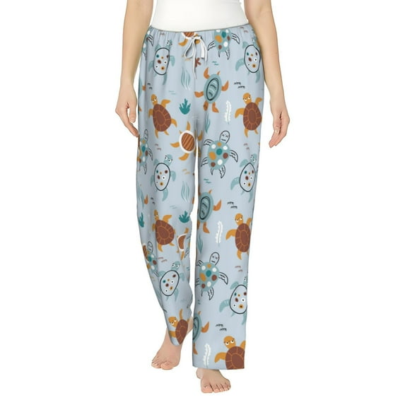Uemuo Sea Turtle Pattern Women's Wide Leg Palazzo Lounge Pants with Pockets Light Weight Loose Comfy Casual Pajama Pants-Medium