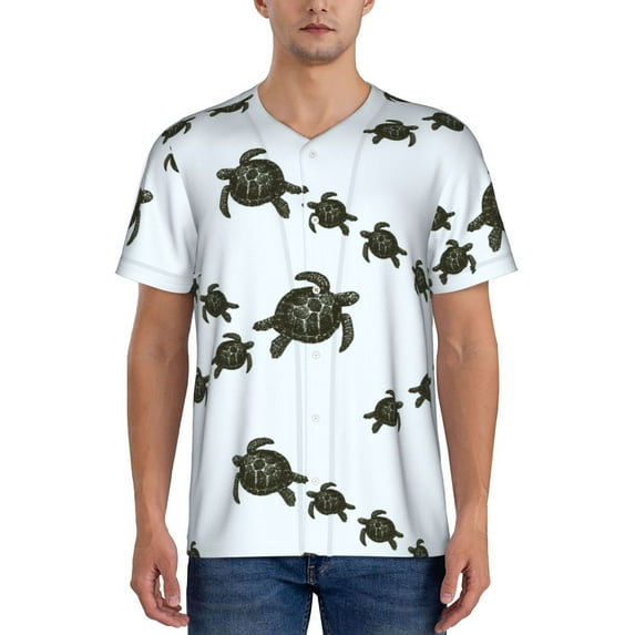 Uemuo Sea Turtle Print Mens Polo Shirts Baseball T-shirt Performance Short Sleeve Golf Shirt Moisture Wicking Athletic Casual Collared T-Shirt-XX-Large