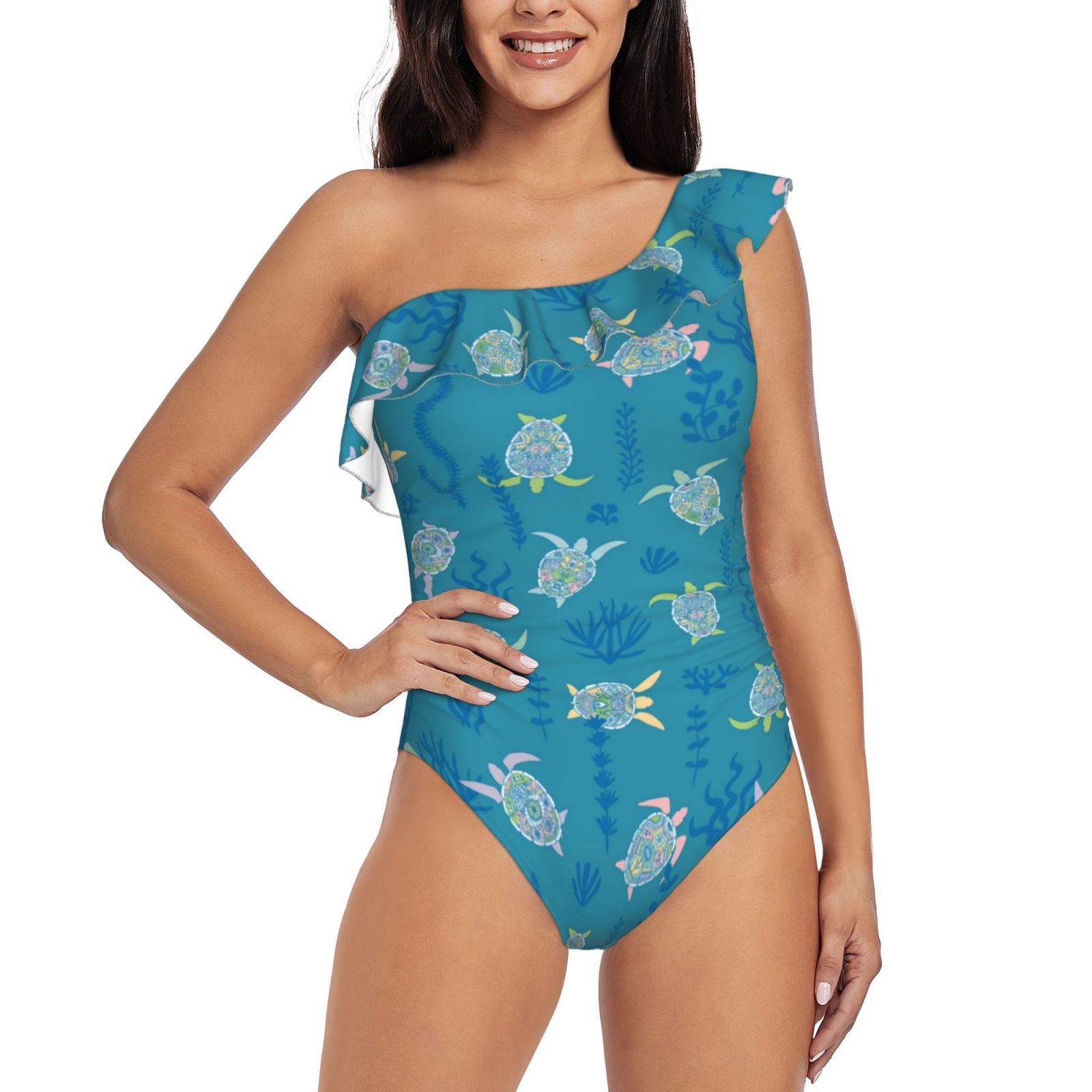 Blue Sea Turtle Ruffle Swimsuit