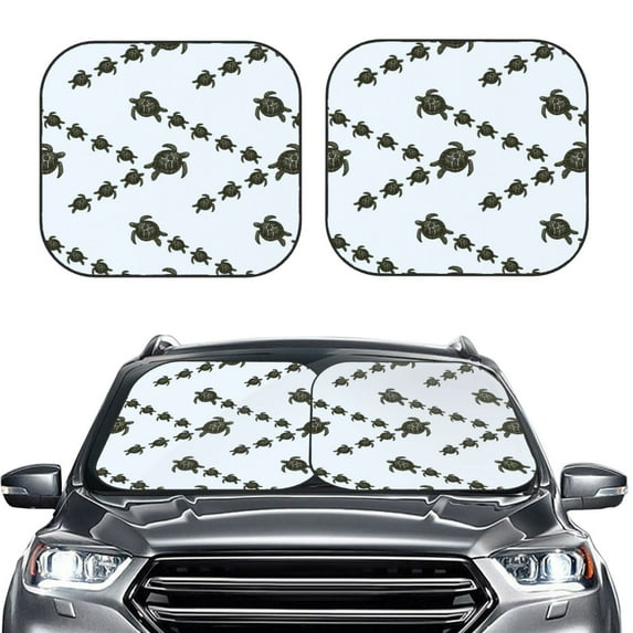 Uemuo Sea Turtle Printed 2 PCS Car Windshield Sun Shade, Auto Sun Heat and UV Rays Blocker, Foldable Automotive Front Window Sunshade Protector