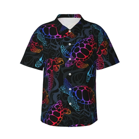 Uemuo Sea Turtle Printed Regular Fit Short Sleeve Casual Hawaiian Shirt for Men,Aloha shirt,Tropical shirt,Floral print shirt,Vacation Beach shirt-Medium