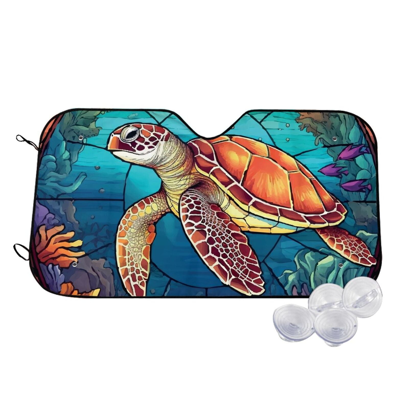 Uemuo Sea Turtle in Coral Pattern Accordion Car Windshield Sun Shade ...