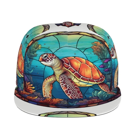 Uemuo Sea Turtle in Coral Pattern Women's Baseball Cap,Straight Brim Hat,Golf Dad Hat,Travel Hat,Sun Protection Cap,Everyday Accessory
