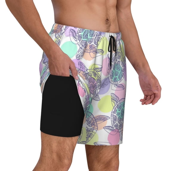 Uemuo Sea Turtles Pattern Mens Swim Trunks Quick Dry Board Shorts with Mesh Lining, Stretch Beach Shorts Quick Dry No-Chafing Board Shorts-3X-Large