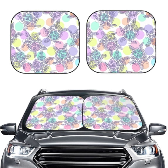Uemuo Sea Turtles Printed 2 PCS Car Windshield Sun Shade, Auto Sun Heat and UV Rays Blocker, Foldable Automotive Front Window Sunshade Protector