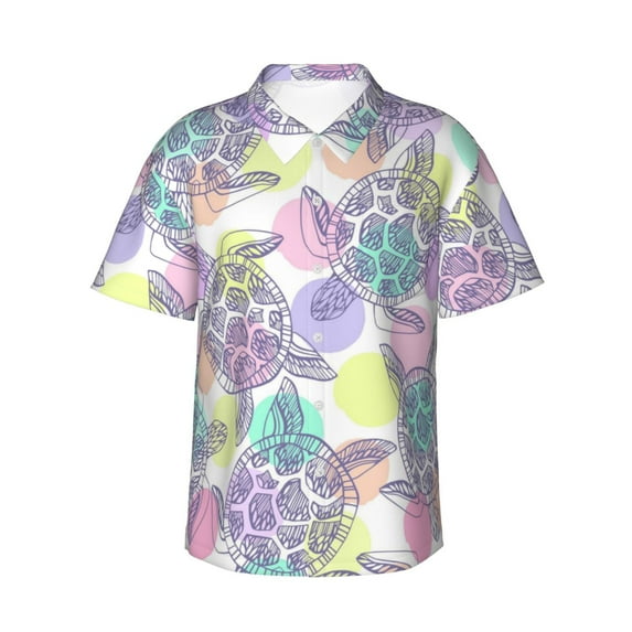 Uemuo Sea Turtles Printed Regular Fit Short Sleeve Casual Hawaiian Shirt for Men,Aloha shirt,Tropical shirt,Floral print shirt,Vacation Beach shirt-XX-Large