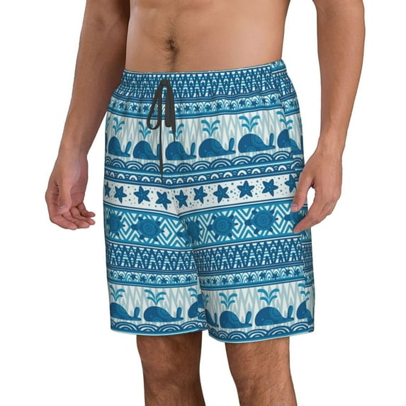 Uemuo Sea Underwater Animals Pattern Men's Swim Trunks Hawaiian Beach Bathing Suit Swimsuits Beach Quick-Dry Shorts with Pockets-Medium