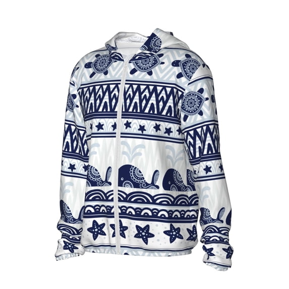 Uemuo Sea Underwater Animals1 Pattern Women's Full Zip UPF 50+ Sun Protection Hoodie Jacket Long Sleeve Sun Shirt Hiking Outdoor Performance with Pockets-Medium