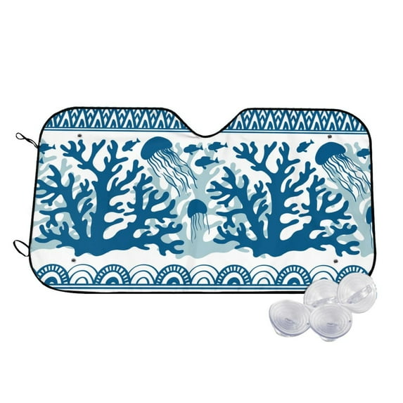 Uemuo Sea Underwater Jellyfish Pattern Accordion Car Windshield Sun Shade, Foldable Reflective Sun Visor for Car, Reflector Windshield Sunshade-