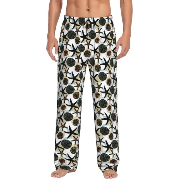 Uemuo Sea Urchin Pattern Men's Wide Leg Palazzo Lounge Pants with Pockets Light Weight Loose Comfy Casual Pajama Pants-Small