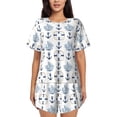thumbnail image 1 of Uemuo Sea Vacations Pattern Women's Short-Sleeved Pajama, Button-Front Loungewear, 2-Piece Summer Sleepwear, Elastic Drawstring Shorts-4X-Large, 1 of 7