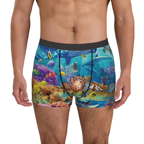 Uemuo Sea World Pattern Men's Boxer Briefs,Trunk Anti-Chafing,Comfortable, Durable, and Stylish Underwear-XX-Large