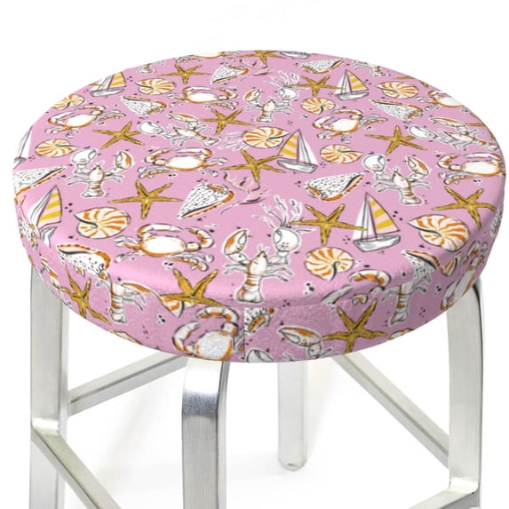 Uemuo Seafood Pattern Round Bar Stool Seat Covers Washable Stool Cushion Slipcover Elastic Bar Chair Covers-14 inch