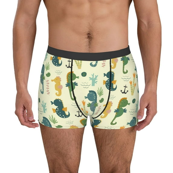 Uemuo Seahorse Pattern Men's Boxer Briefs,Trunk Anti-Chafing,Comfortable, Durable, and Stylish Underwear-Large