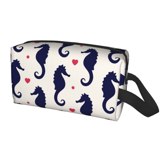 Uemuo Seahorses and Hearts Pattern Portable Toiletry Bags with Handle, Waterproof travel Make up Bags for Women, Large Capacity Travel Cosmetic Bags