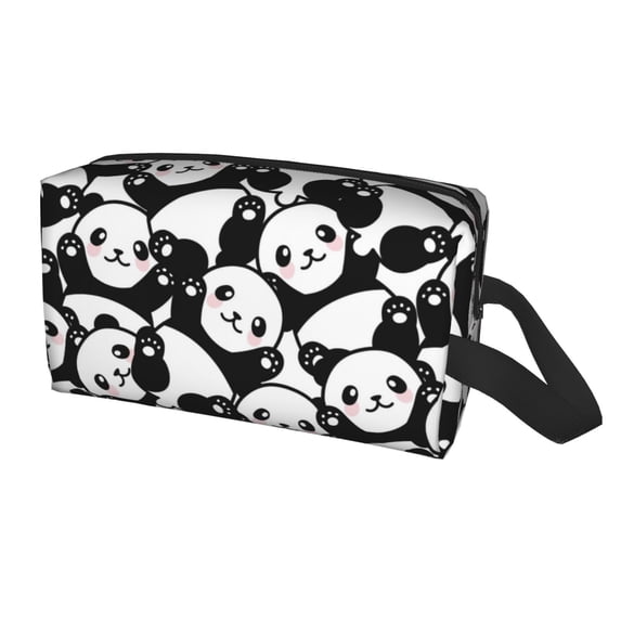 Uemuo Seamless Pattern Cute Panda Pattern Portable Toiletry Bags with Handle, Waterproof travel Make up Bags for Women, Large Capacity Travel Cosmetic Bags