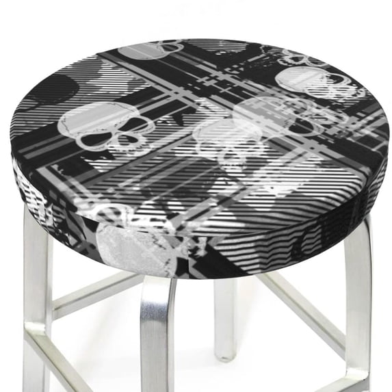 Uemuo Seamless Pattern With Skulls Pattern Round Bar Stool Seat Covers Washable Stool Cushion Slipcover Elastic Bar Chair Covers-