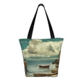 thumbnail image 1 of Uemuo Serene Coastal Blue Sky Print Tote Bags for Women,Large Capacity Corduroy Bag,Reusable Grocery Shoulder Bag,Beach Tote with Zipper Closure, Daily Essentials, 1 of 7