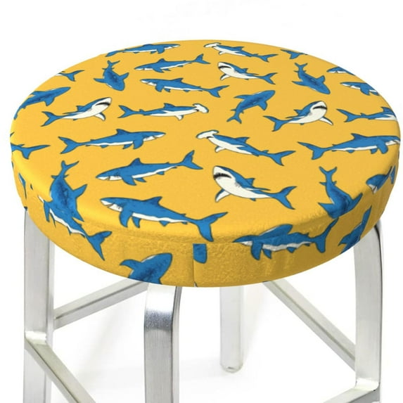 Uemuo Shark Print Pattern Round Bar Stool Seat Covers Washable Stool Cushion Slipcover Elastic Bar Chair Covers-12 inch