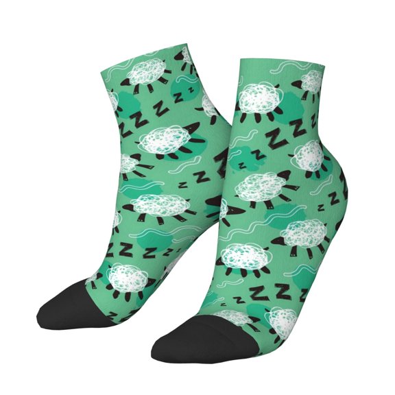Uemuo Sheep Zzz Printed Crew Socks, Moisture-Wicking Socks, Athletic Socks for Men Breathable Cushion Socks Casual Sport Socks for Running Traveling