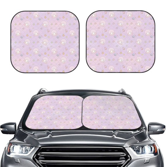 Uemuo Shells Pearl Printed 2 PCS Car Windshield Sun Shade, Auto Sun Heat and UV Rays Blocker, Foldable Automotive Front Window Sunshade Protector