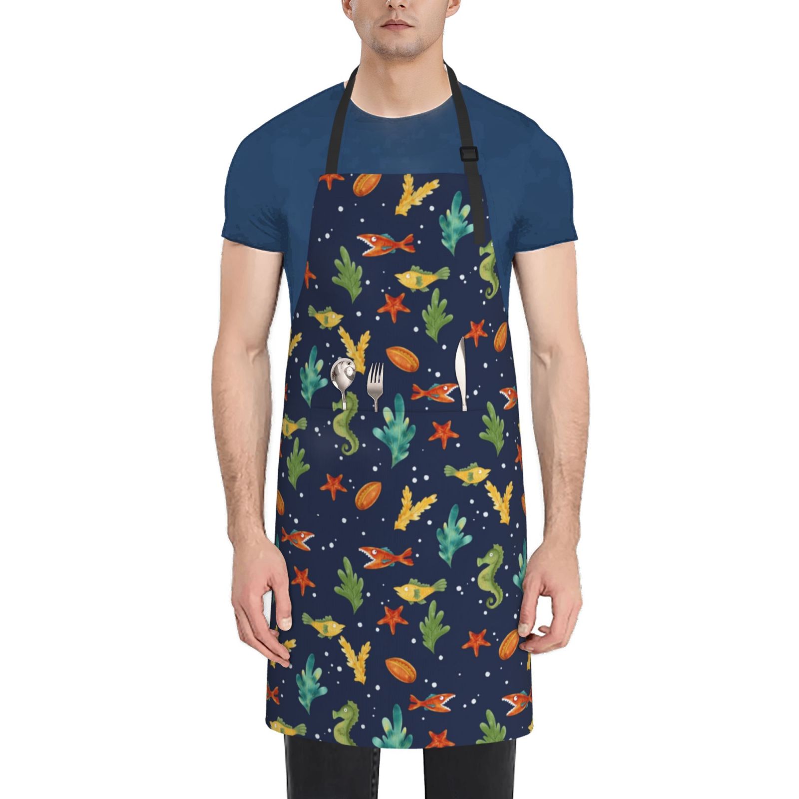 Shell Apron Uemuo Shells and Seaweed Pattern Waterproof Apron Adjustable Dishwasher ...